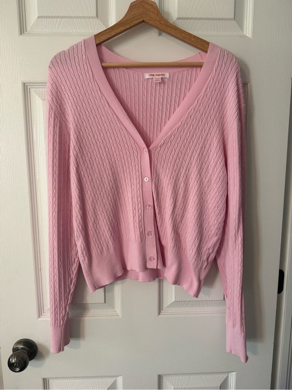 35. JOE FRESH PINK CABLE KNIT CARDIGAN SZ XL